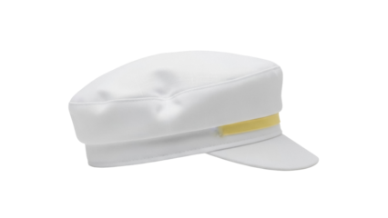 Isolated white peaked cap with gold ribbon for police officer or captain dress accessory