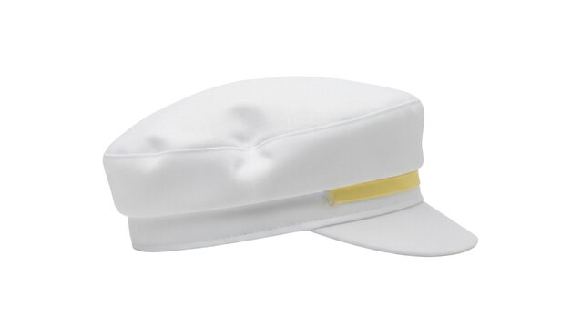 Isolated white peaked cap with gold ribbon for police officer or captain dress accessory