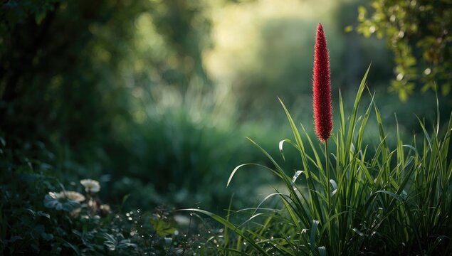 Close-up of red horsetail sedge ornamental plant highlighting texture for garden design applications