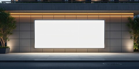 White horizontal light box billboard mock-up mounted on wall at entrance, used for signage visibility