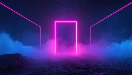 Cosmic scene with luminous quadrilateral and ultraviolet spectrum effects, serving as a digital or virtual reality background