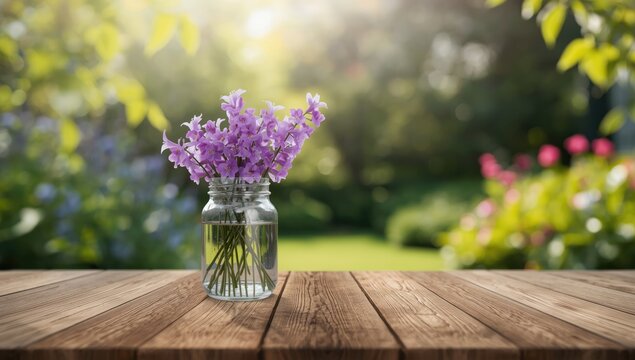 Angelonia goyazensis Benth displayed in a jar on wooden table for botanical display