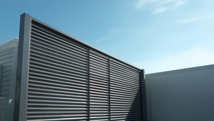 Modern metal fencing with adjustable louvers and slats, ventilation and security, urban development, Earth Day