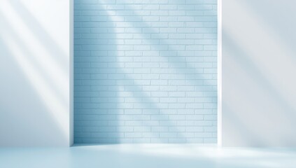 Pastel blue and white brick wall surface functioning as an editorial header background