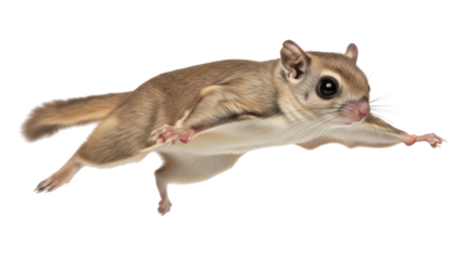 Isolated gliding mammal on display featuring extended patagium looking straight ahead calmly