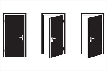Vector Doors collection , Opened entrance door close and ajar door icons set flat style