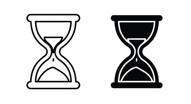 Two hourglasses side by side - Black and White Vector Symbol, Minimal Solid Vector Illustration, Minimal UI Vector, Flat Solid Vector, Flat Vector Illustration, icon, Editable stroke icon, Modern icon