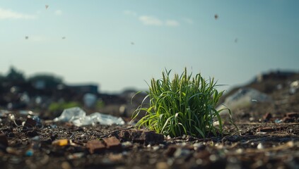 Early-stage crop growth on a former landfill, highlighting urban agriculture initiatives