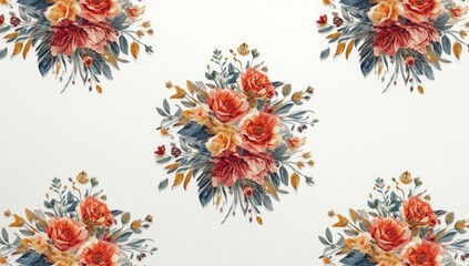 Repeating floral motif on a white surface designed for layout and text overlay, suitable for backgrounds