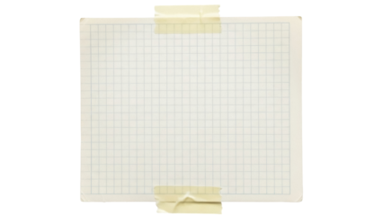 Isolated grid sheet of paper with tape adhesive, note background for message or mockup