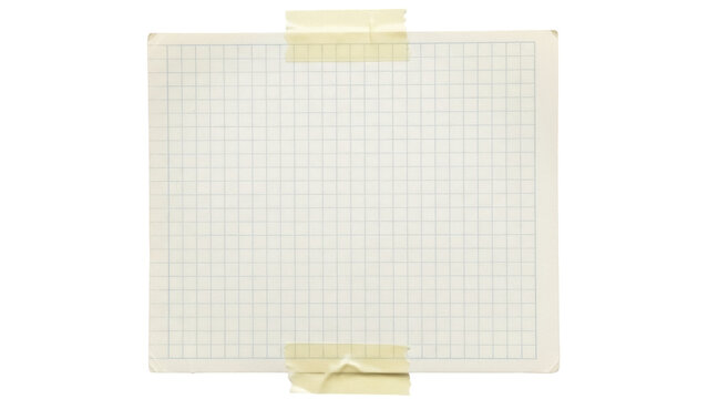 Isolated grid sheet of paper with tape adhesive, note background for message or mockup