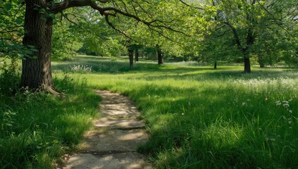 Obraz premium Stone pathway through natural landscape serving as a hiking trail, erosion risk focus