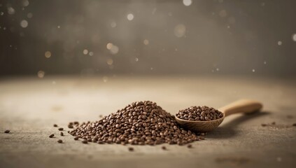 Flaxseed grains as a backdrop for oil preparation highlighting omega-3 richness, health education