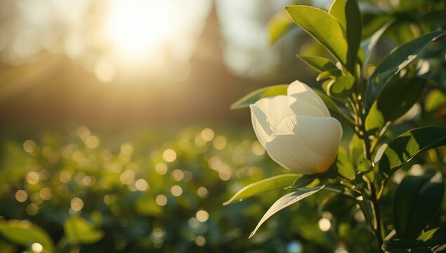 Close-up of a lemon flower, emphasizing natural pollination and plant growth cycles