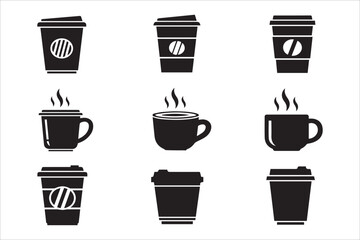 Vector Cups of coffee or tea collection , Coffee cup , Cup coffe with steam , Coffee cup icon set in flat design