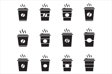 Vector Cups of coffee or tea collection , Coffee cup , Cup coffe with steam , Coffee cup icon set in flat design