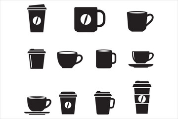 Vector Cups of coffee or tea collection , Coffee cup , Cup coffe with steam , Coffee cup icon set in flat design