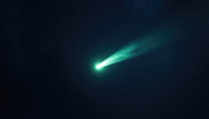 Celestial object with luminous green core and subtle ion tail, suitable for astronomy backgrounds