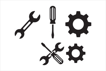 Vector  Wrench, screwdriver and gear icon. Screwdriver and wrench glyph icon , Settings and repair, service sign , Service icons set .