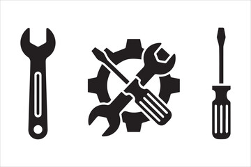 Vector  Wrench, screwdriver and gear icon. Screwdriver and wrench glyph icon , Settings and repair, service sign , Service icons set .