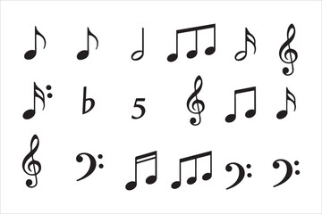 Vector  Music notes icons set in flat style