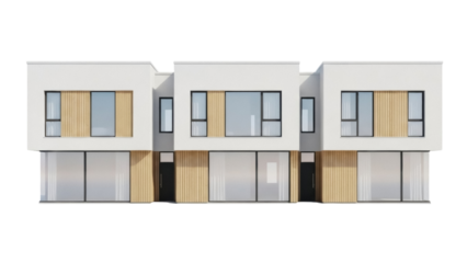 Isolated modern row houses or townhouses exterior with clean architectural style design