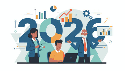 Team planning 2026 financial growth and business strategy using charts and data