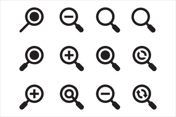 Vector Search simbol. Magnifier or loupe , Magnifying glass icons set in flat style