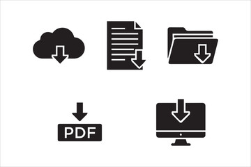 Vector   Download file, document, save folder, link, PDF, software , Download document icons set in flat style