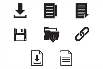 Vector   Download file, document, save folder, link, PDF, software , Download document icons set in flat style