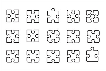 Vector  Puzzle jigsaw outline,Puzzle pieces icons set in flat style