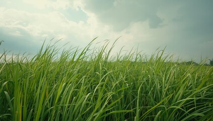 Tall reed grasses growing in a wetland area beneath overcast skies, ideal for nature scene layouts