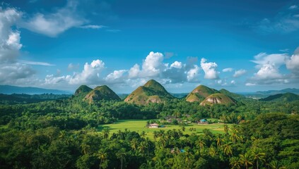 Fototapeta premium Bohol islands Chocolate hills, distinct geological structures, illuminated by clear sunshine, natural scenery