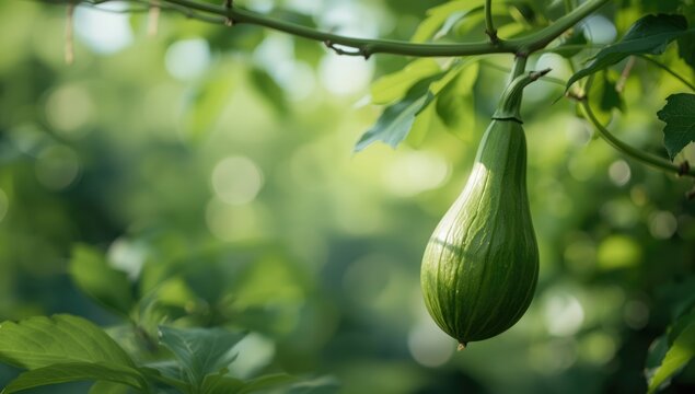 Detailed view of a bottle gourd highlighting surface patterns and growth characteristics, used for botanical study