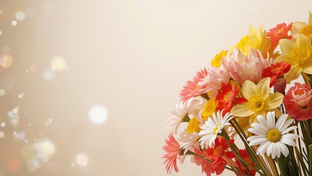 Colorful seasonal flowers in bloom, ideal as a decorative backdrop for editorial headers, Earth Day