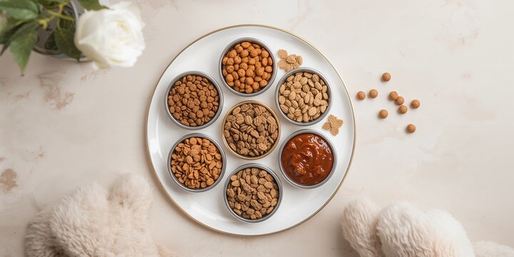 Varieties of dry and wet cat food, nutritional balance for pet health