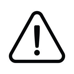 Black warning sign with exclamation mark on white background