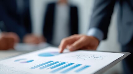 Business team meeting analyzing sales growth and financial strategy dashboard