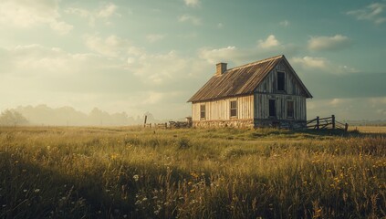 Obraz premium Derelict cottage showing signs of abandonment and natural overgrowth, highlighting rural deterioration