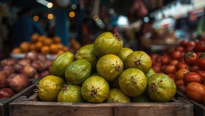Full frame view of ripe Indian gooseberries at a market, highlighting their smooth skin and bright hue for produce marketing.