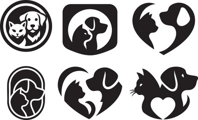 Obraz premium Cat and Dog Love Silhouette Icons Set