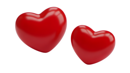 Two glossy red 3d hearts symbolizing love and romance on a minimalist black background