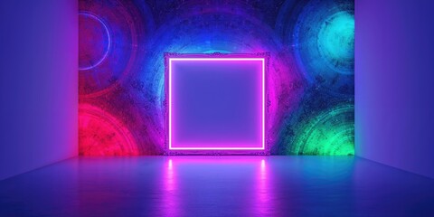 Abstract neon background with square frame, designed for digital interface layout and visual clarity, Earth Day
