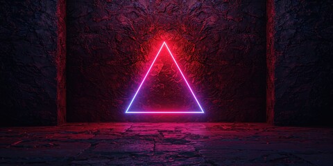 Dark textured stone backdrop featuring illuminated neon triangle for visual emphasis in graphic design