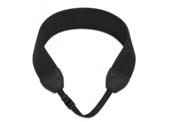 Black camera neck strap on transparent background