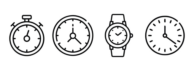 Collection of four timekeeping devices showing different times and styles