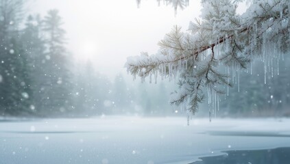 Branches coated with snow and ice during winter, highlighting natural seasonal weather patterns