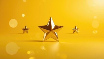 Obraz premium Image of a four-star rating icon against a bright yellow backdrop, suitable for review interfaces