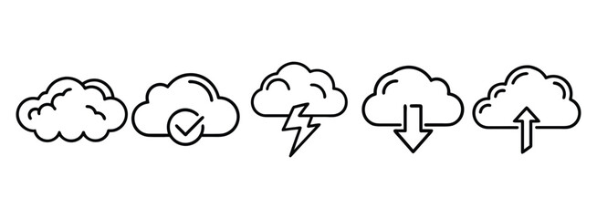 Weather icons set with cloud symbols on transparent background