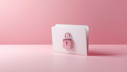 Modern computer folder with lock symbol on pink backdrop, representing safe data storage and privacy protection, Data Privacy Day
